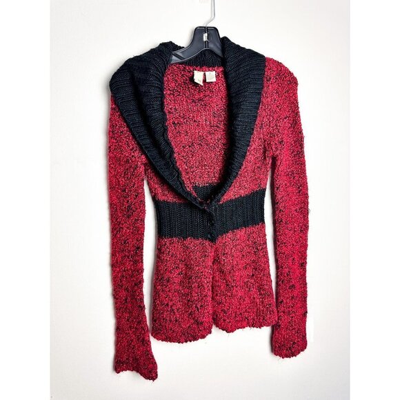 BKE Knit V Neck Red Cardigan Womens Y2K Lightweight Knit Blazer Medium - Picture 1 of 7